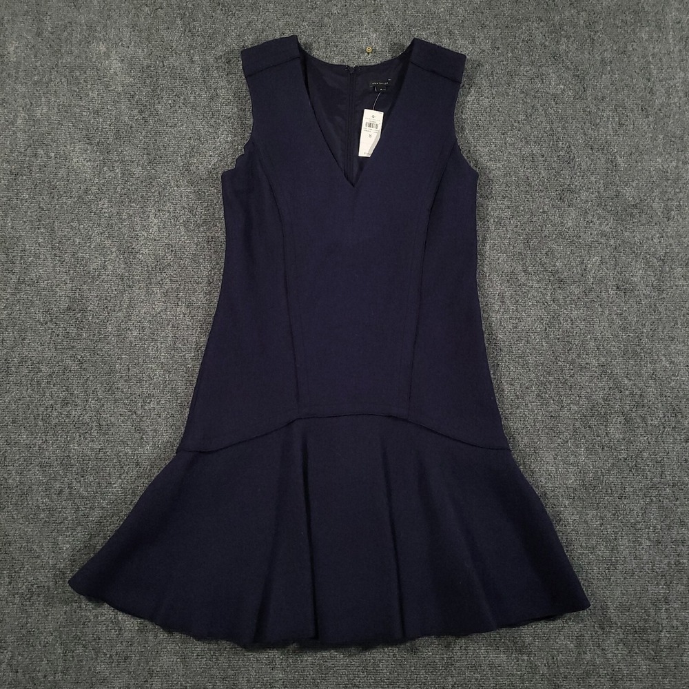 Ann Taylor Dress Wool Blue Flounce Dress Womens Size 8 Business Casual NEW $139